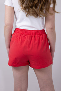 High-Rise Bow Patch Boxer Shorts for Women in Red