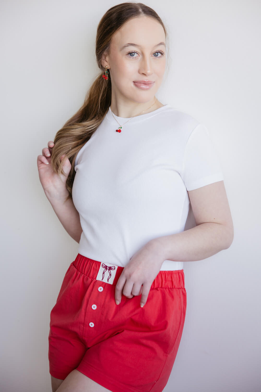 High-Rise Bow Patch Boxer Shorts for Women in Red