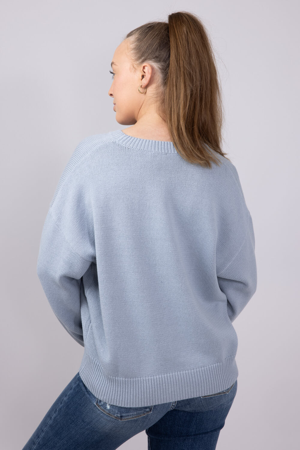 Bear Cherry Crewneck Sweater for Women in Light Blue