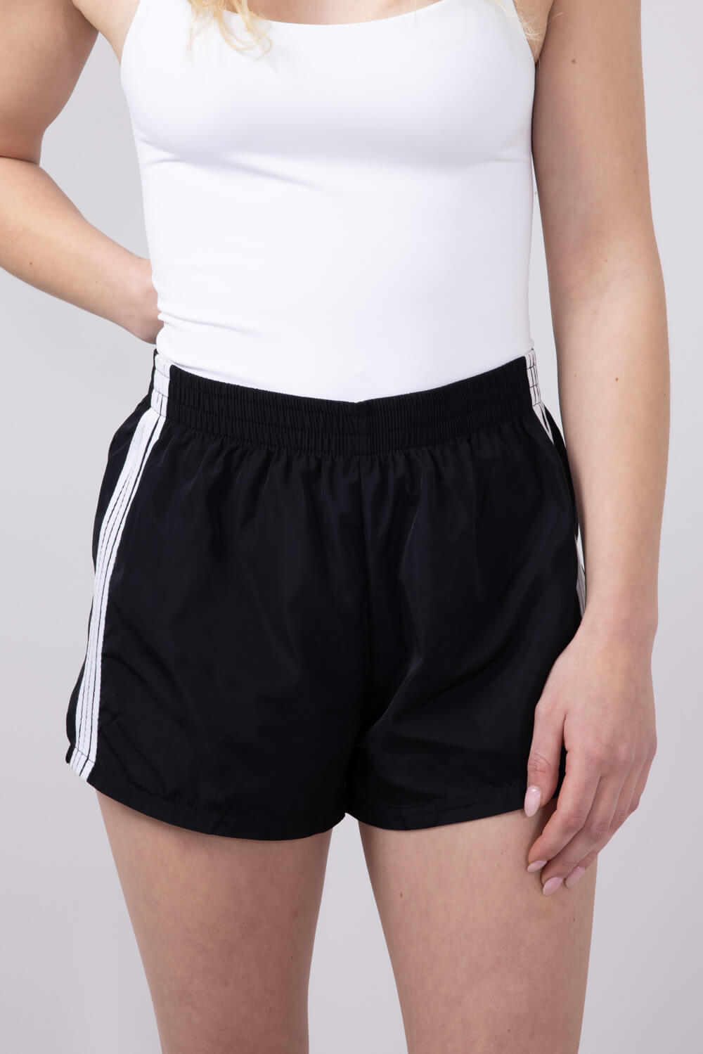 Essentials 4 Stripe Woven Track Shorts for Women in Black
