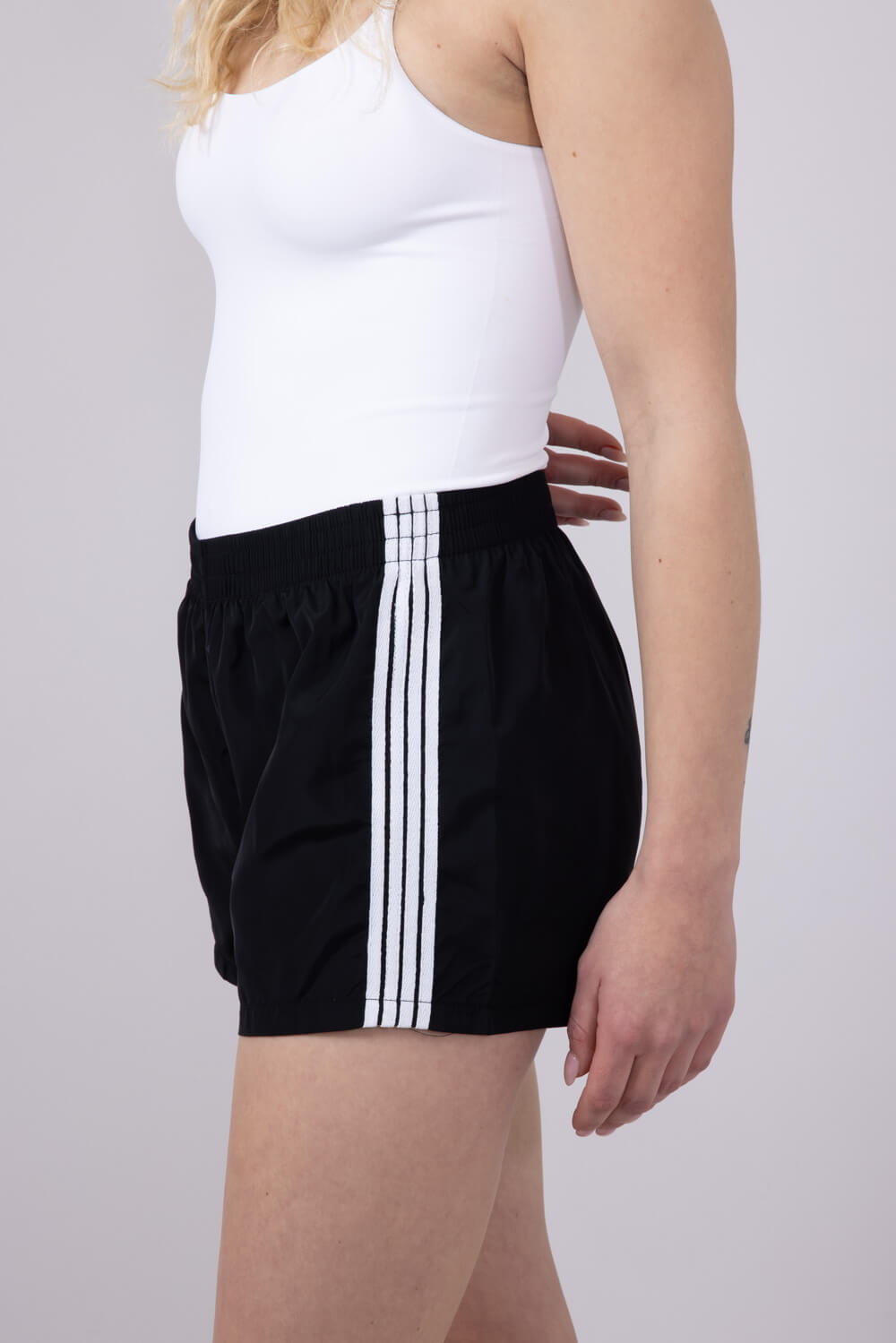 Essentials 4 Stripe Woven Track Shorts for Women in Black
