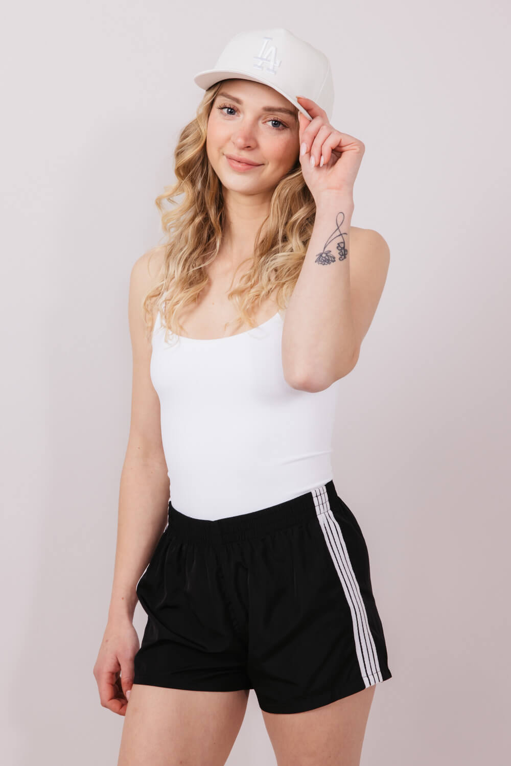 Essentials 4 Stripe Woven Track Shorts for Women in Black