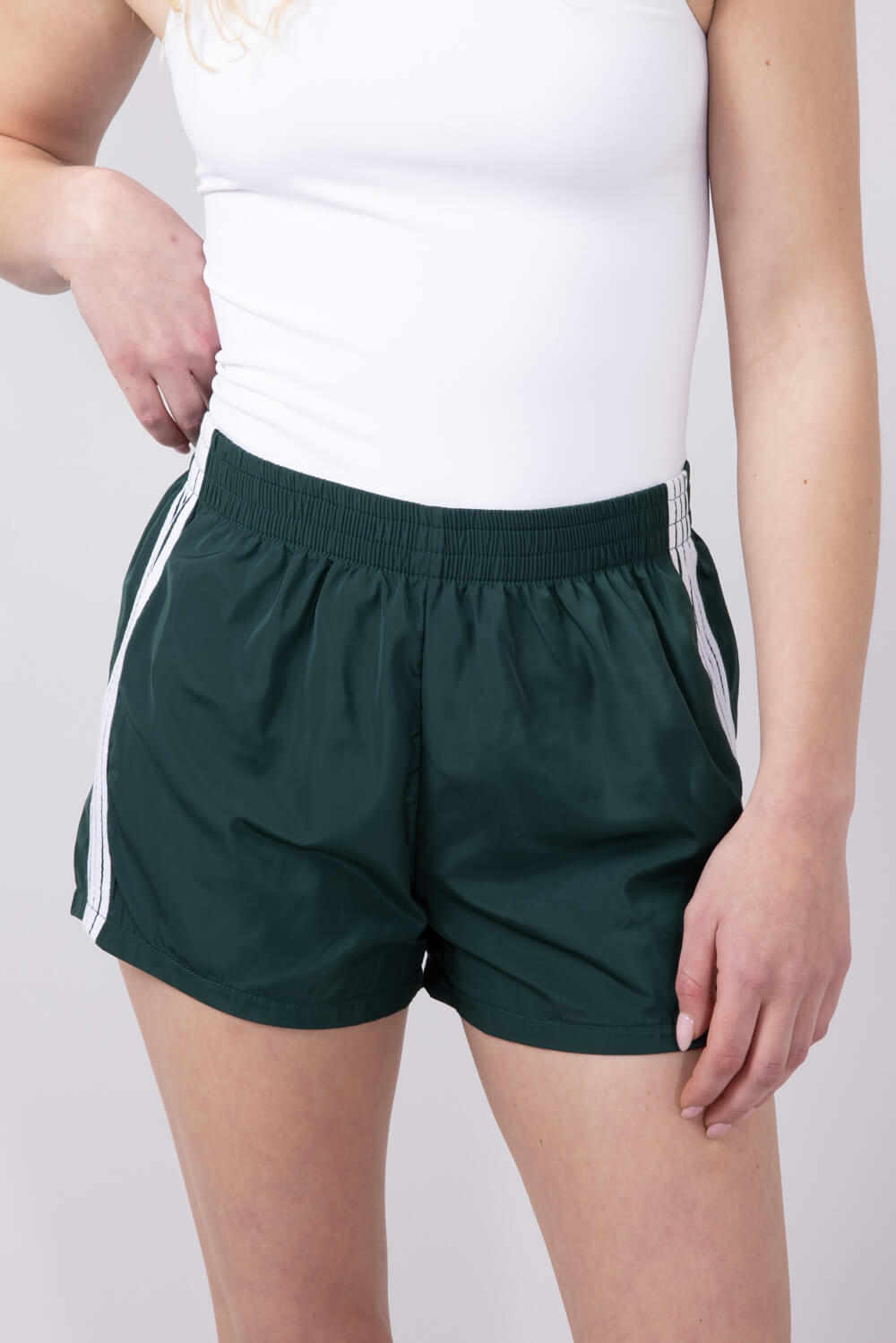 Essentials 4 Stripe Woven Track Shorts for Women in Vintage Green