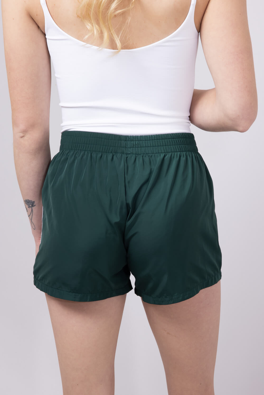 Essentials 4 Stripe Woven Track Shorts for Women in Vintage Green