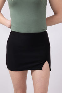 Scuba Knit Front Slit Mini Skirt for Women in Black
