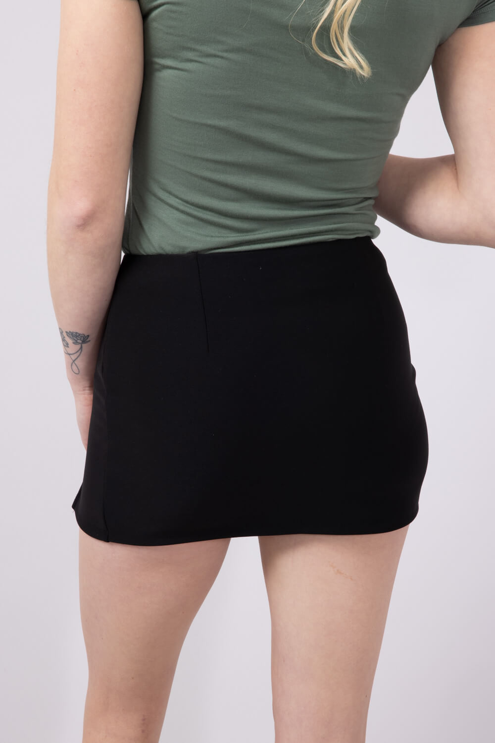 Scuba Knit Front Slit Mini Skirt for Women in Black