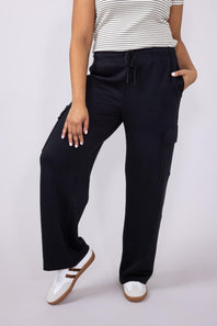 Love Tree Cargo Scuba Knit Lounge Pants for Women in Black