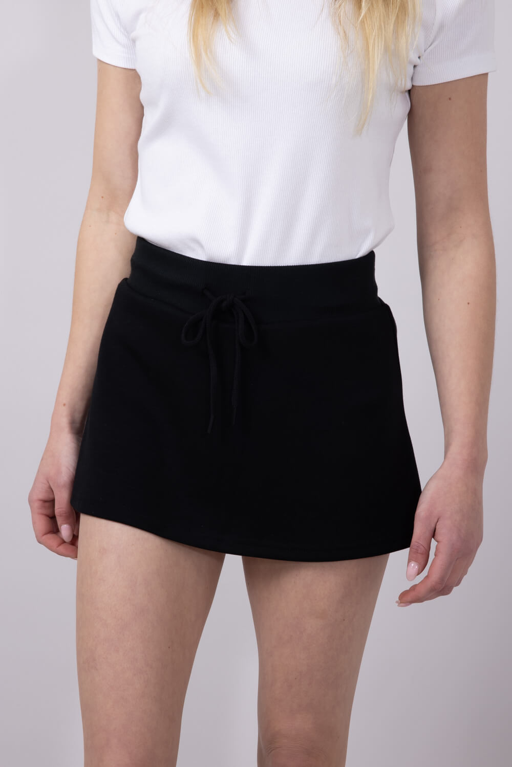 Love Tree Drawstring Scuba Lounge Mini Skort for Women in Black