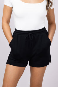Love Tree Drawstring Scuba Lounge Shorts for Women in Black