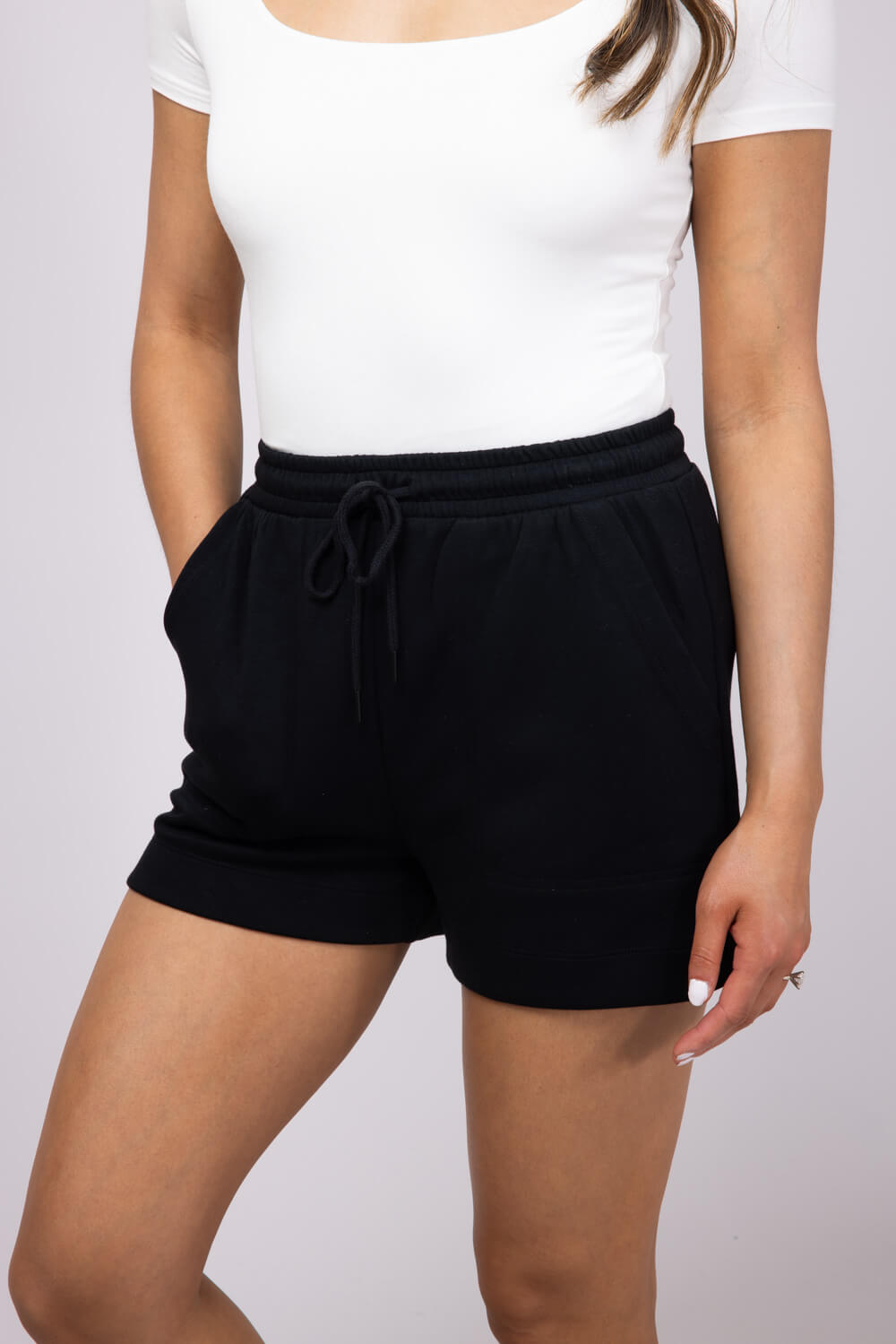 Love Tree Drawstring Scuba Lounge Shorts for Women in Black