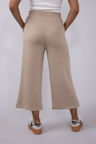 Love Tree Scuba Knit Cropped Wide Leg Lounge Pants for Women in Taupe | 6990PN-TAUPE