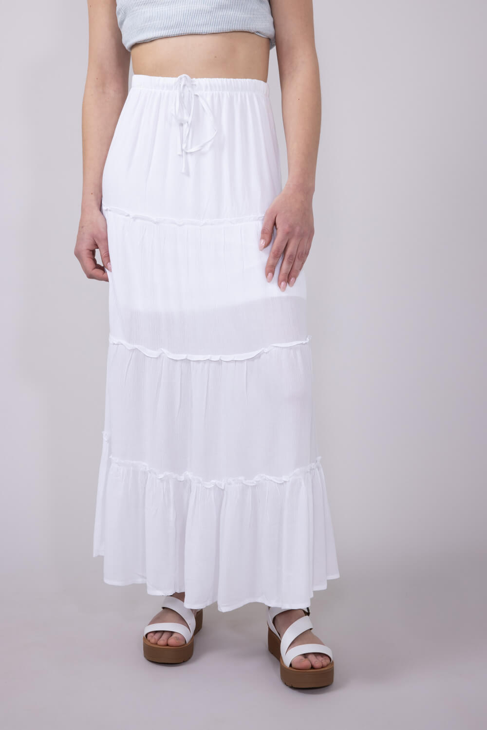 Love Tree Tiered Maxi Beach Skirt for Women in White