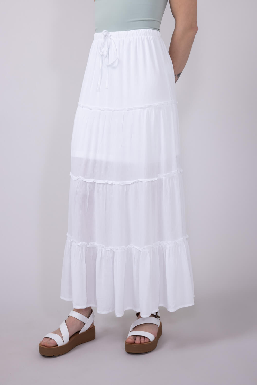 Love Tree Tiered Maxi Beach Skirt for Women in White