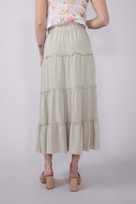 Love Tree Tiered Midi Beach Skirt for Women in Matcha
