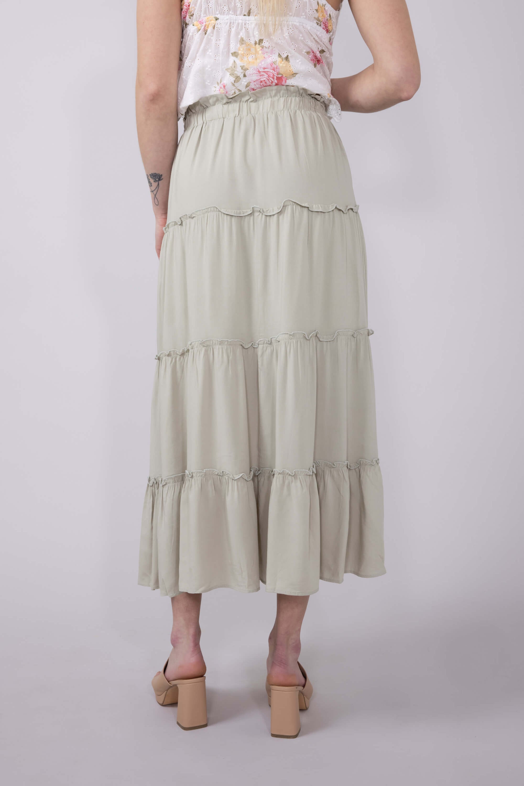 Love Tree Tiered Midi Beach Skirt for Women in Matcha