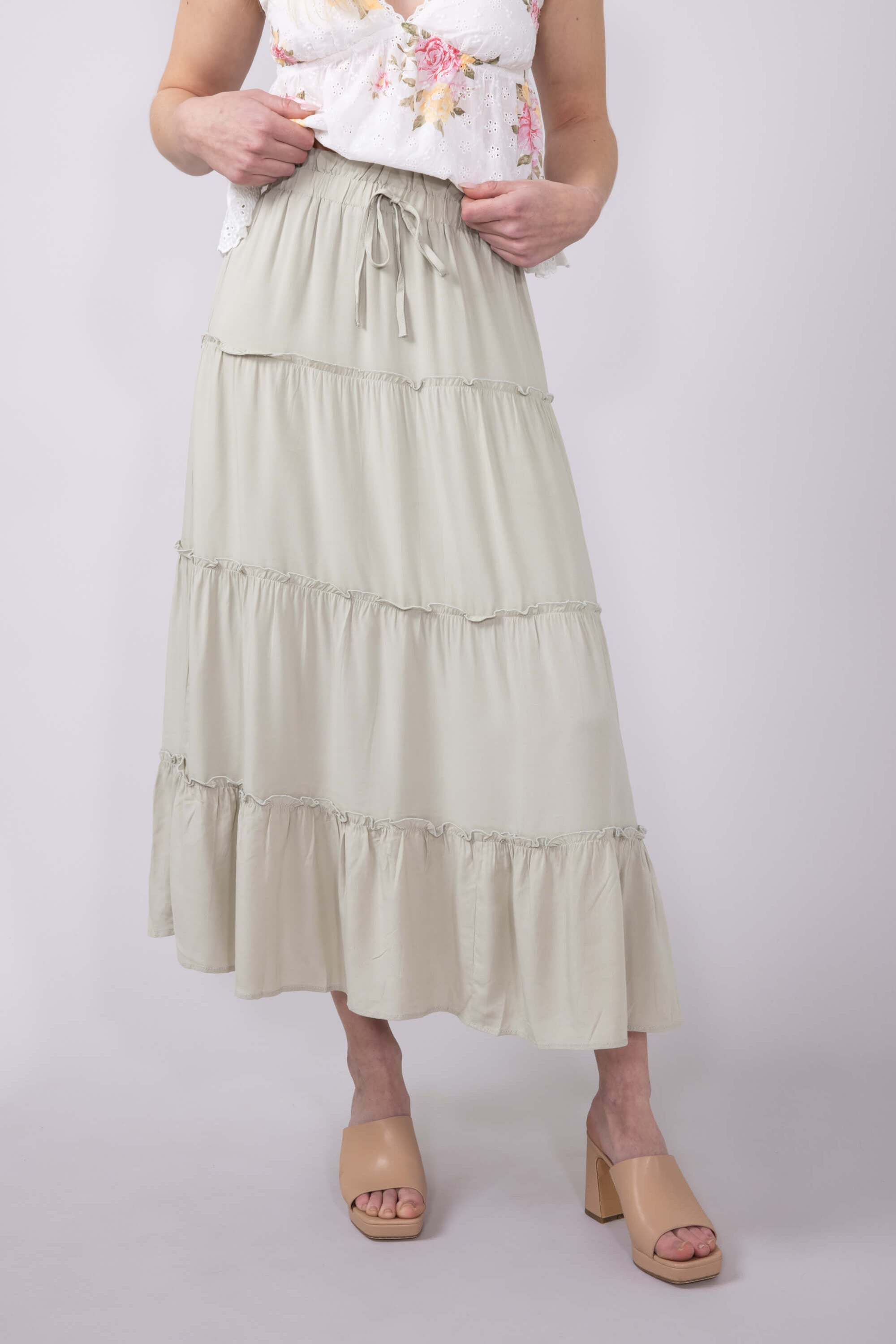 Love Tree Tiered Midi Beach Skirt for Women in Matcha