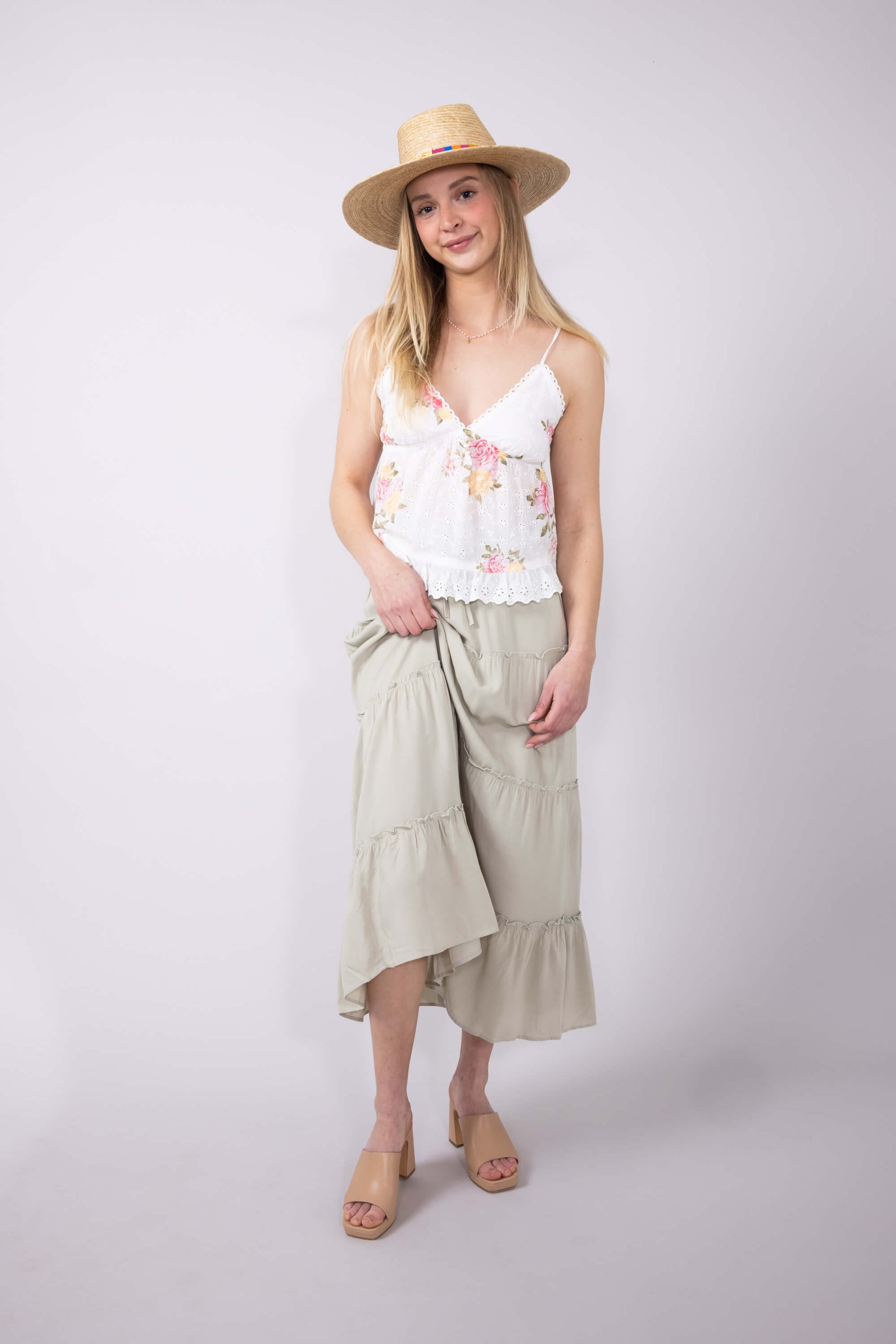 Love Tree Tiered Midi Beach Skirt for Women in Matcha