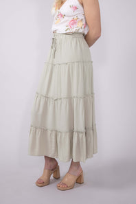 Love Tree Tiered Midi Beach Skirt for Women in Matcha