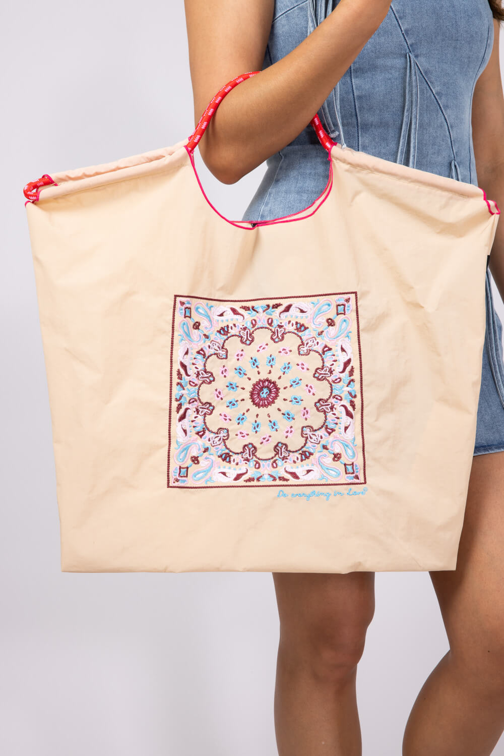 Mandala Rope Handle Bag in Beige
