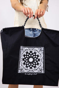 Mandala Rope Handle Bag for Women in Black