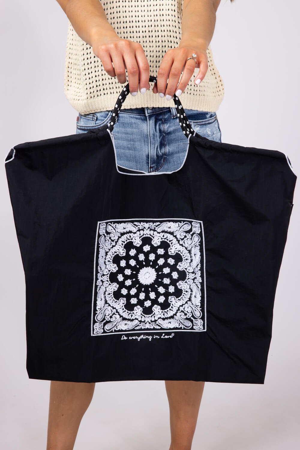 Mandala Rope Handle Bag for Women in Black