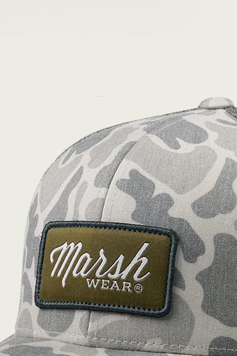Marsh Wear Camo Script Trucker Hat for Men in Grey