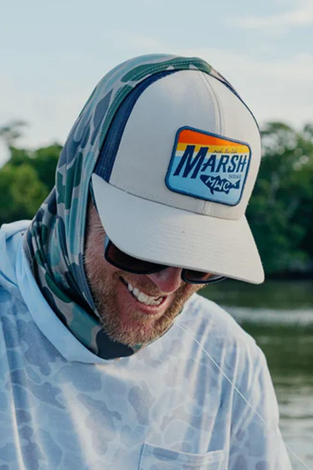 Marsh Wear Sunset March Fish Trucker Hat for Men in Cream