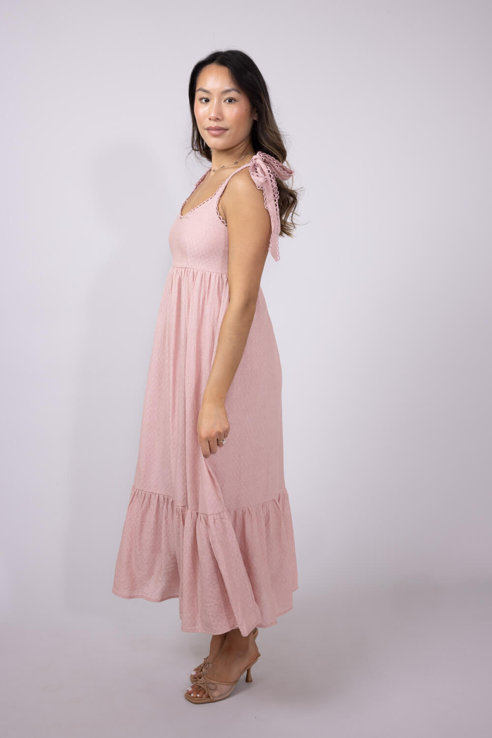 Maxi Tie Sleeve Dress for Women in Light Pink