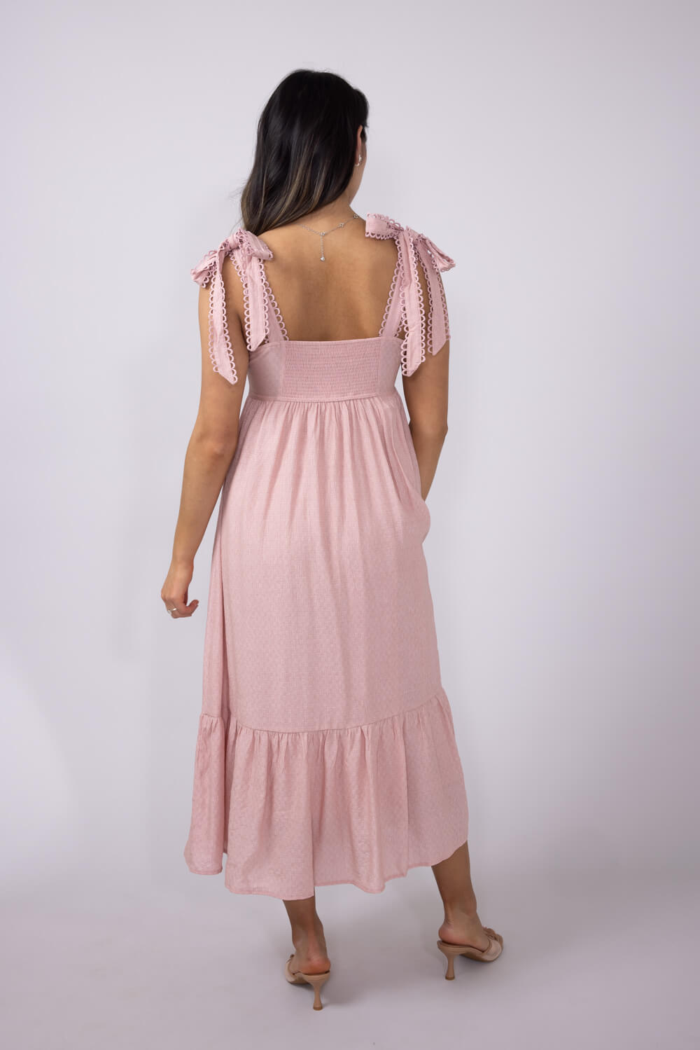 Maxi Tie Sleeve Dress for Women in Light Pink