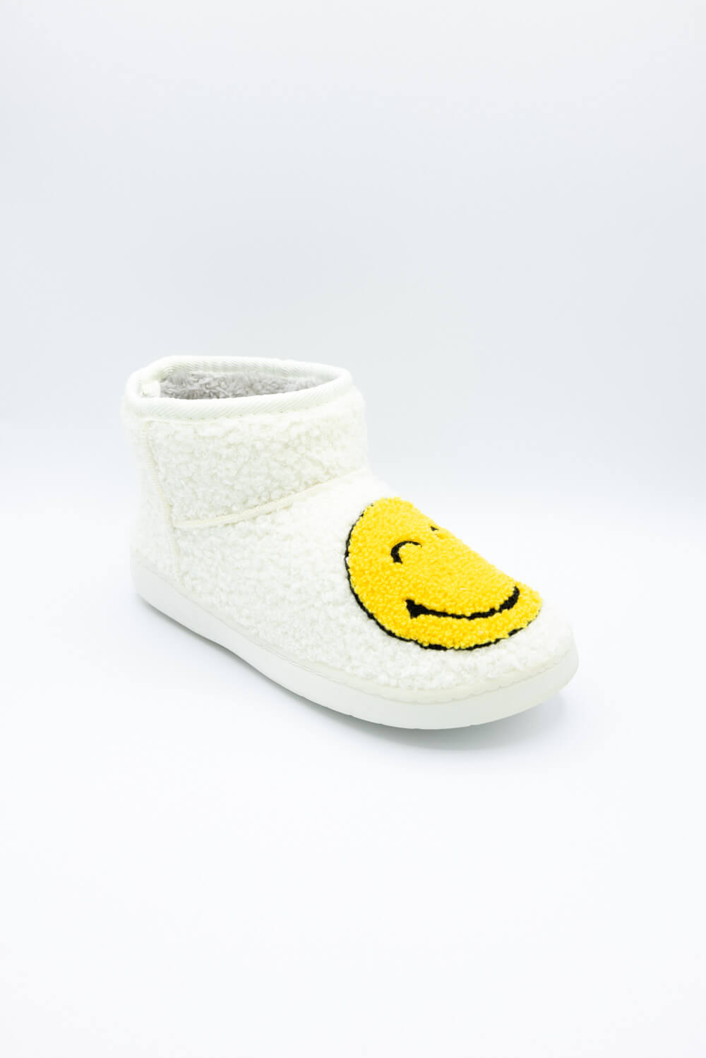 MIA Chill Smiley Face Slipper Booties for Women in White/Yellow