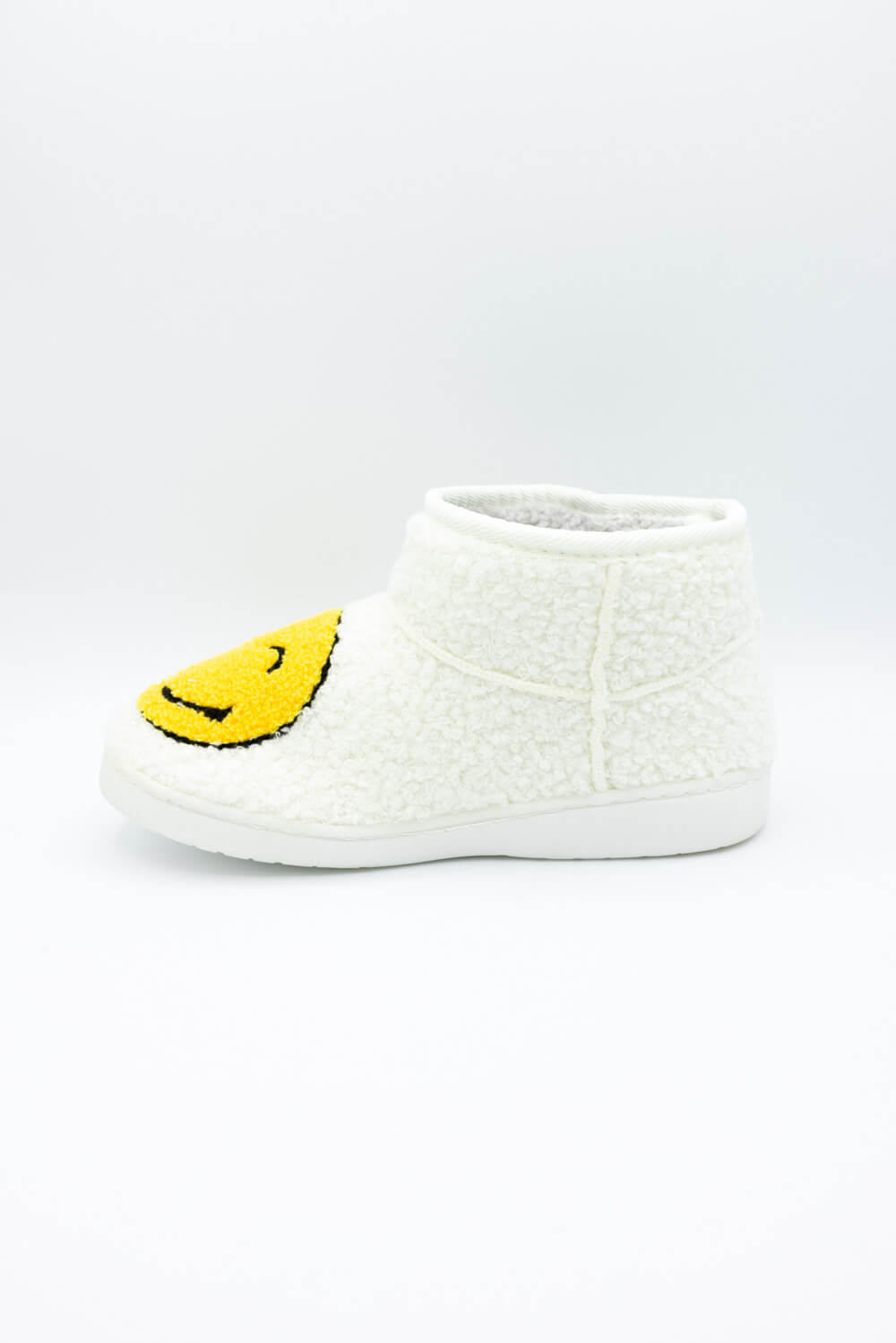 MIA Chill Smiley Face Slipper Booties for Women in White/Yellow