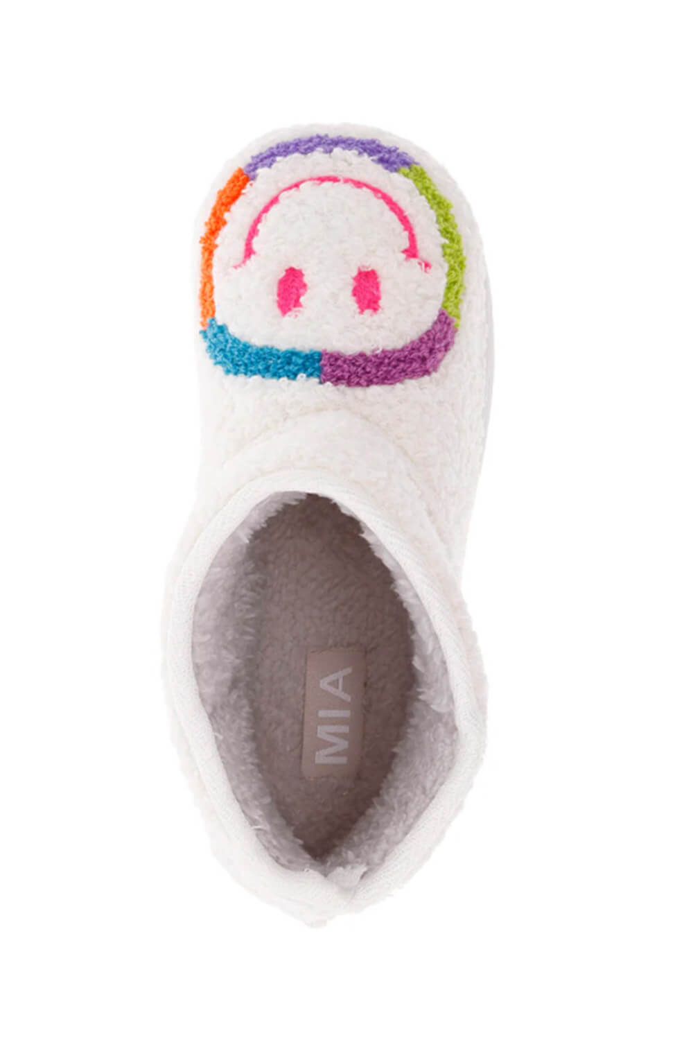 MIA Smiley Face Slipper Booties for Women in Rainbow