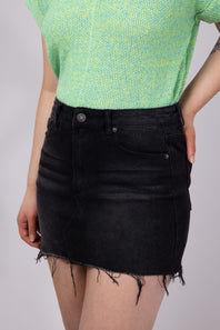 Mica High Rise Raw Hem Denim Mini Skirt for Women