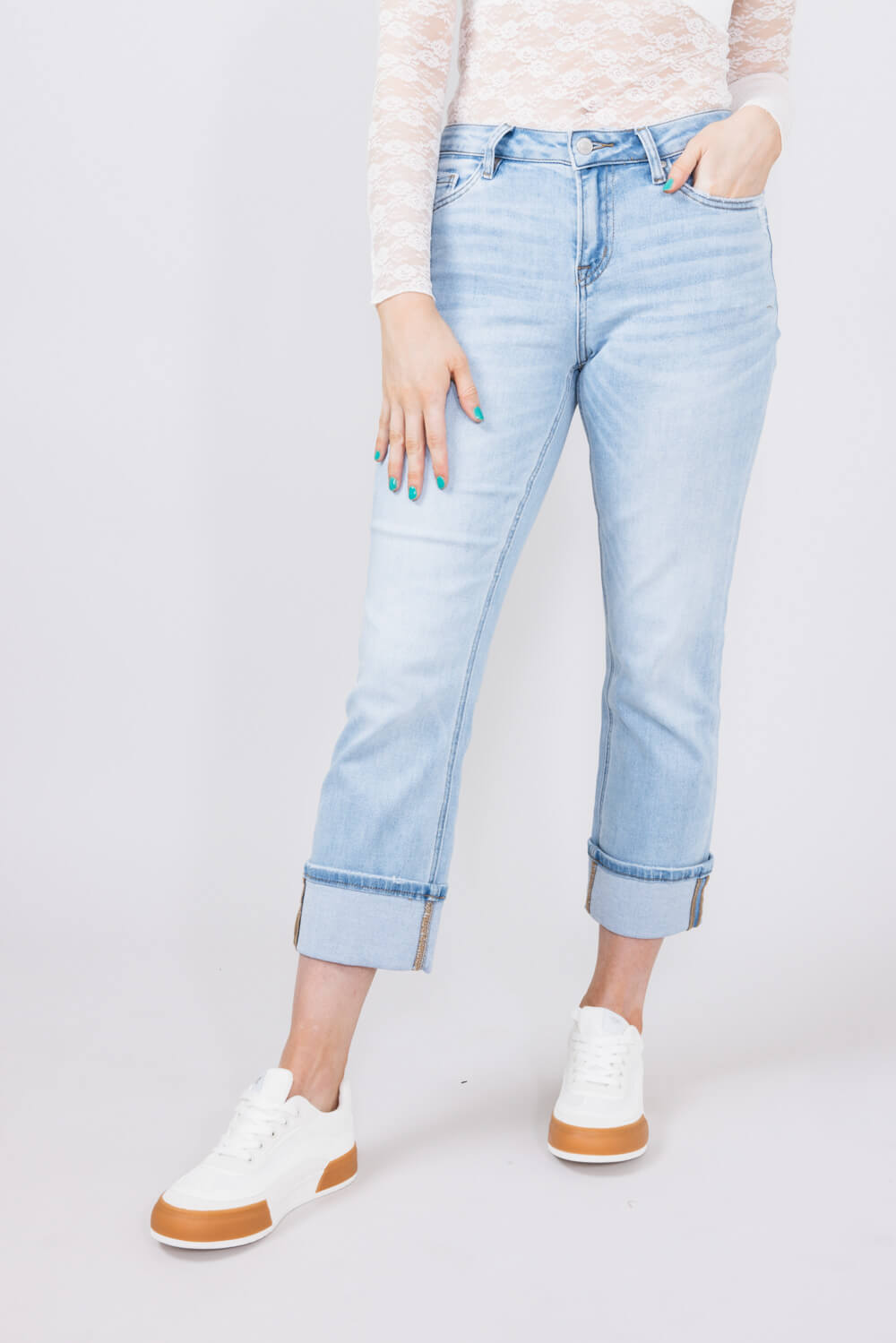 Mica Mid Rise Cuffed Straight Jeans for Women