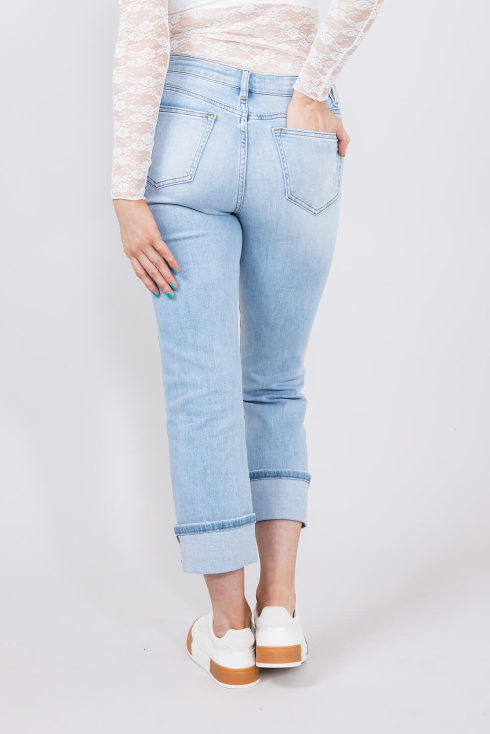 Mica Mid Rise Cuffed Straight Jeans for Women