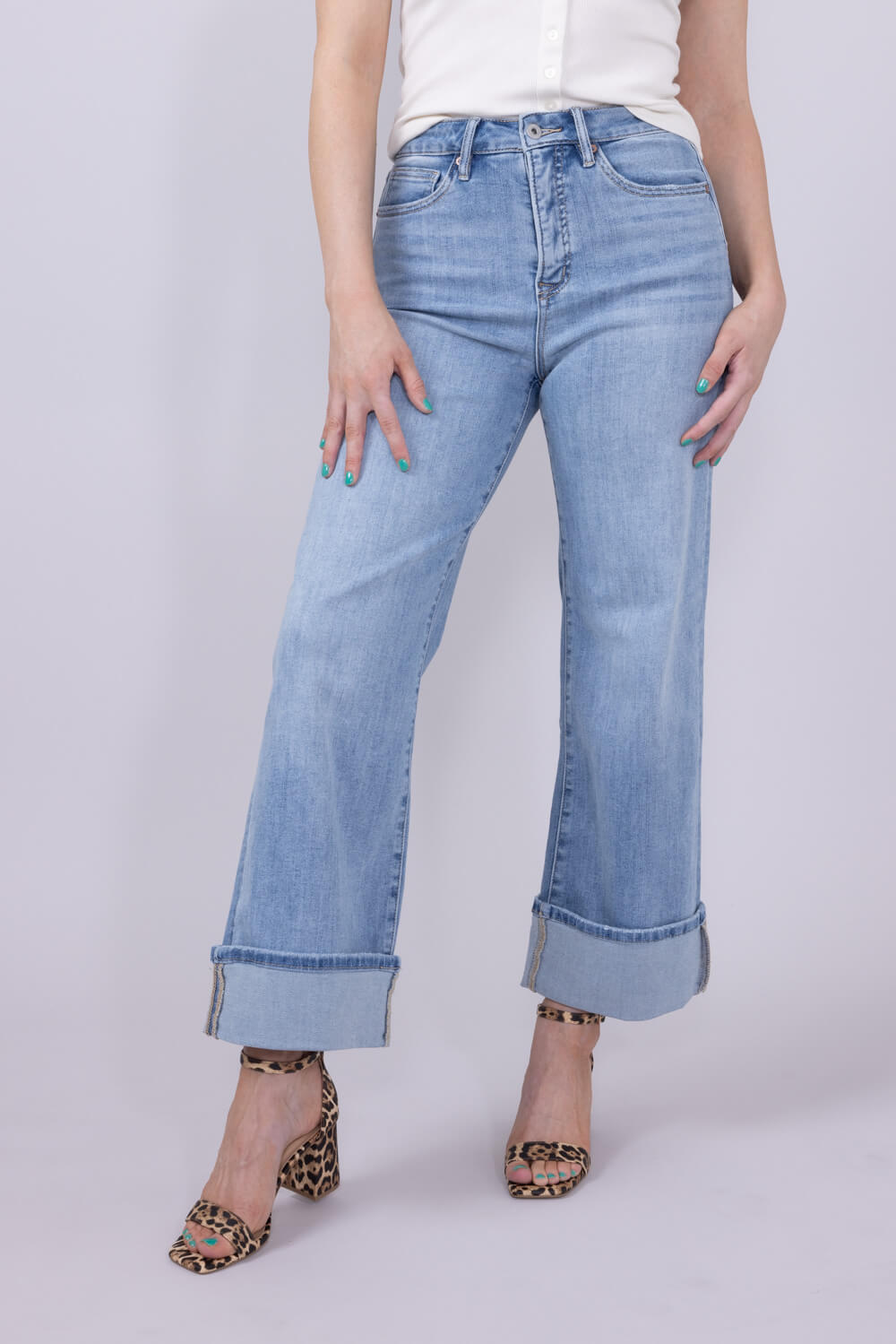 Mica Super High Rise Cuffed Wide Leg Jeans for Women