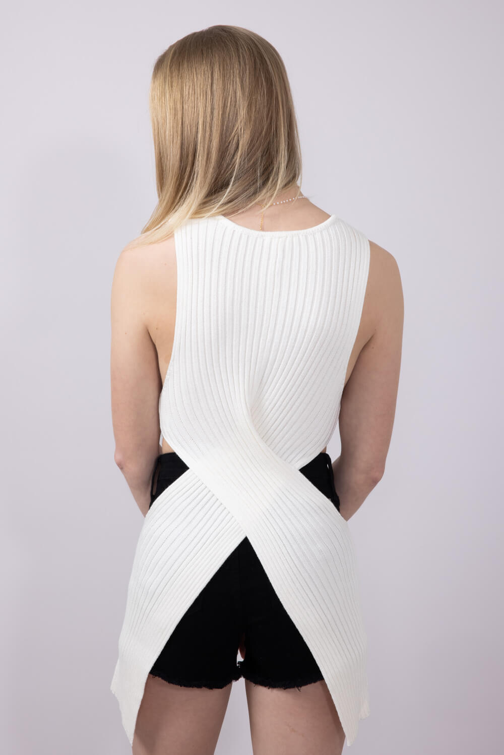 Criss Cross Waist Wrap Cutout Tank Top for Women in Ivory