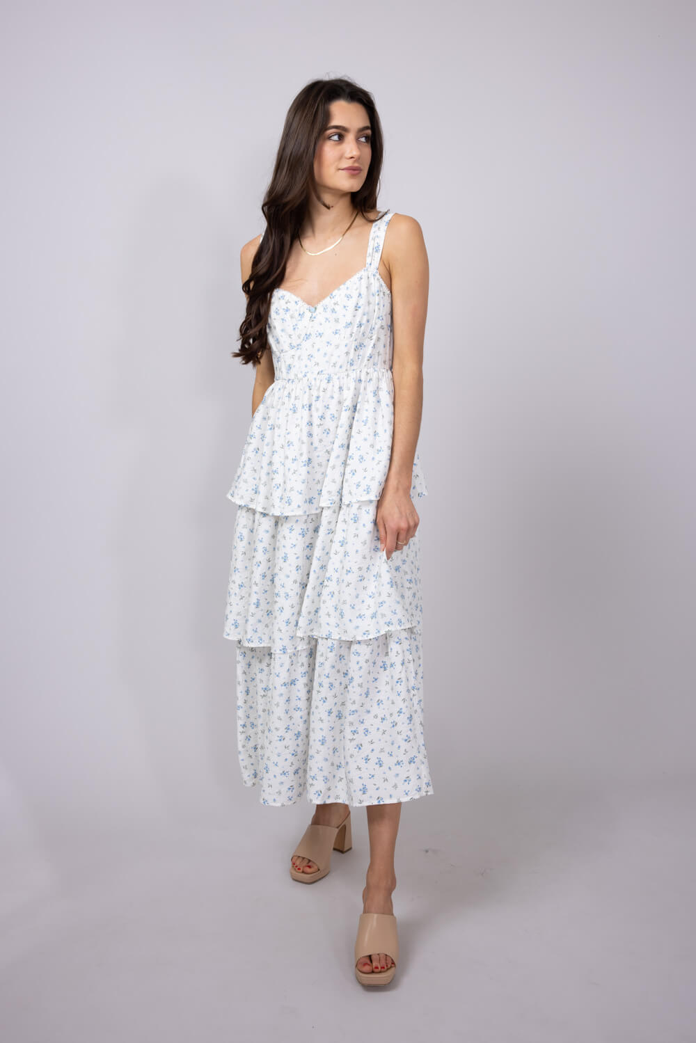 Tiered Printed Floral Mini Dress for Women in White
