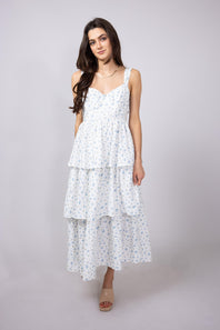 Tiered Printed Floral Mini Dress for Women in White