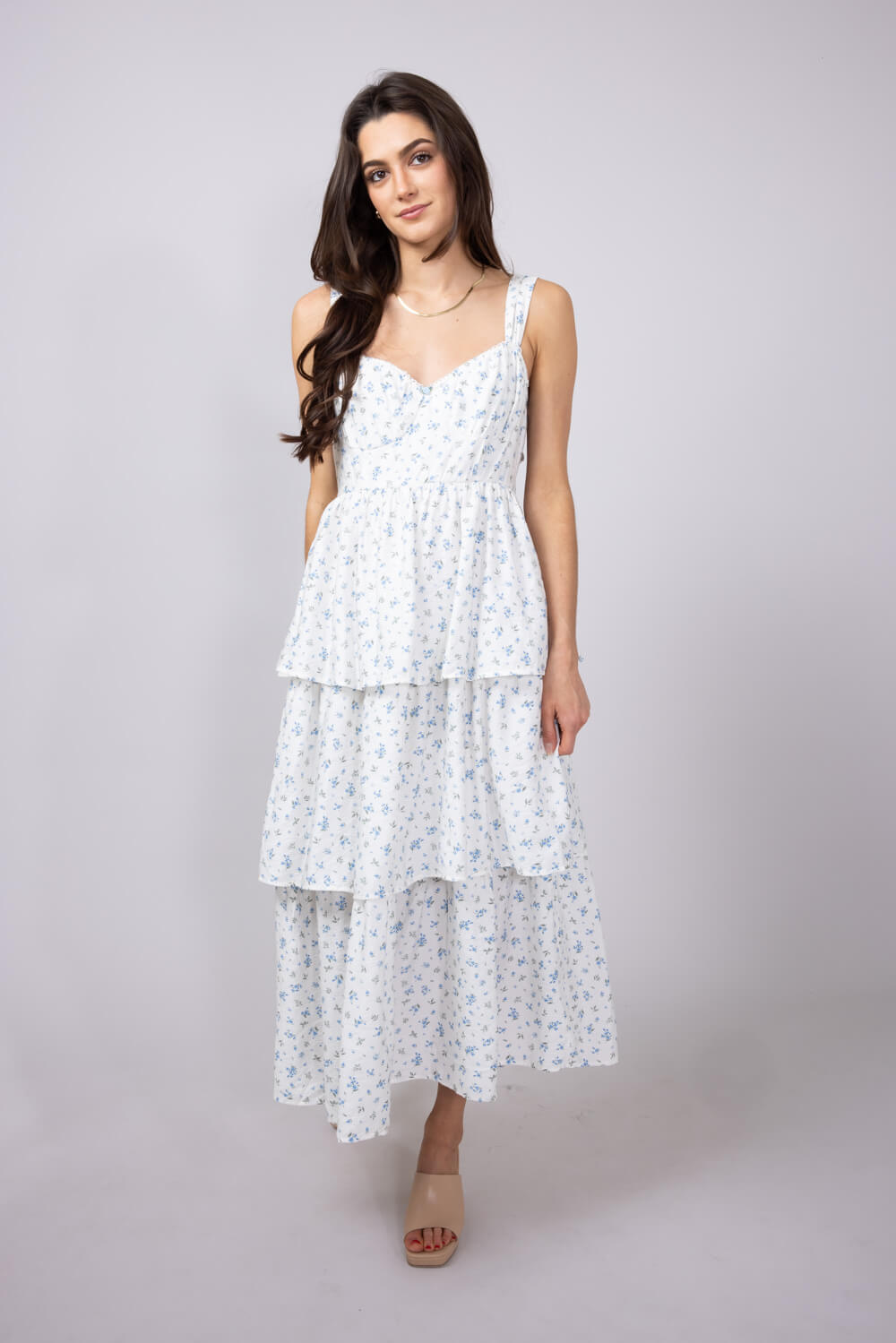 Tiered Printed Floral Mini Dress for Women in White