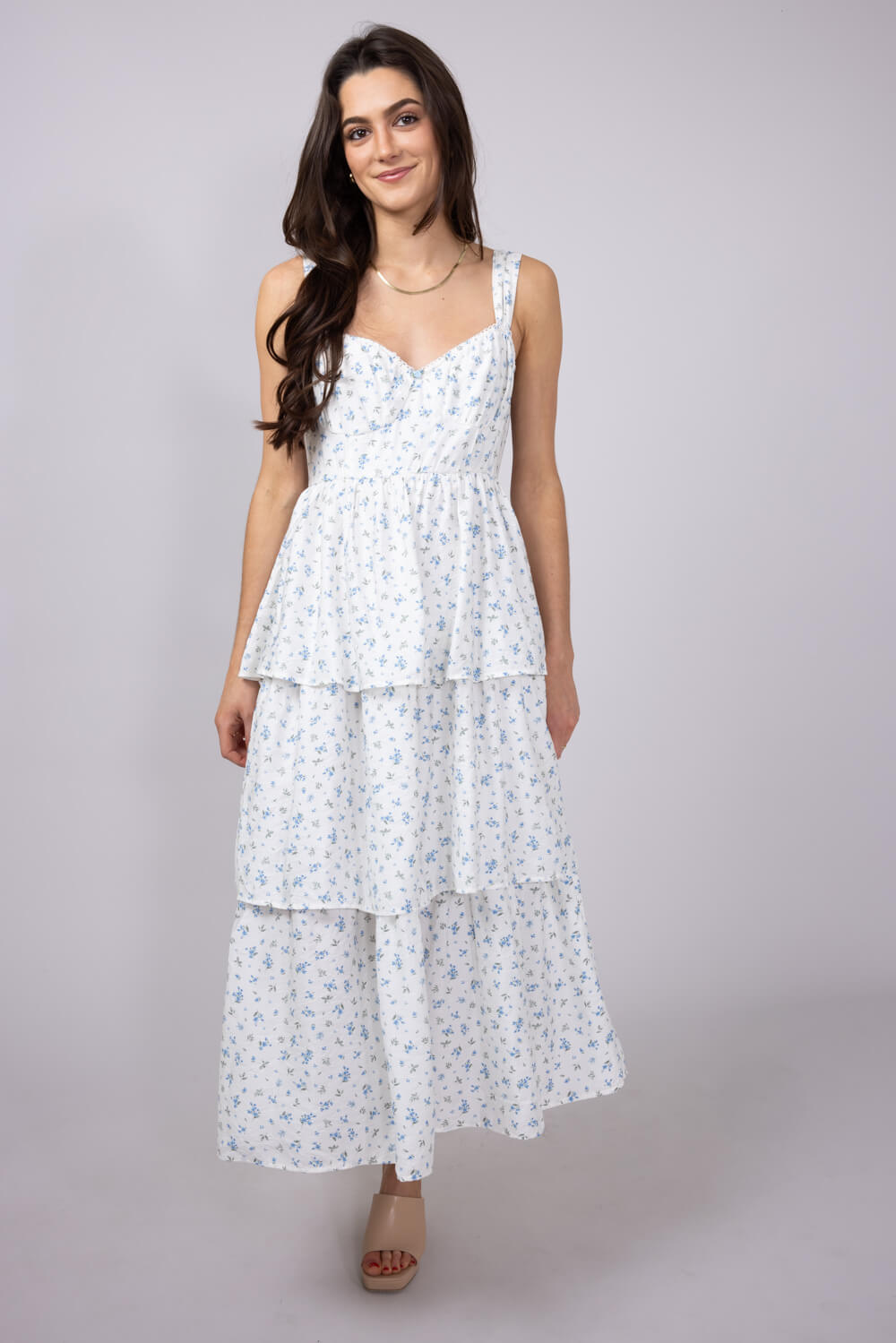 Tiered Printed Floral Mini Dress for Women in White