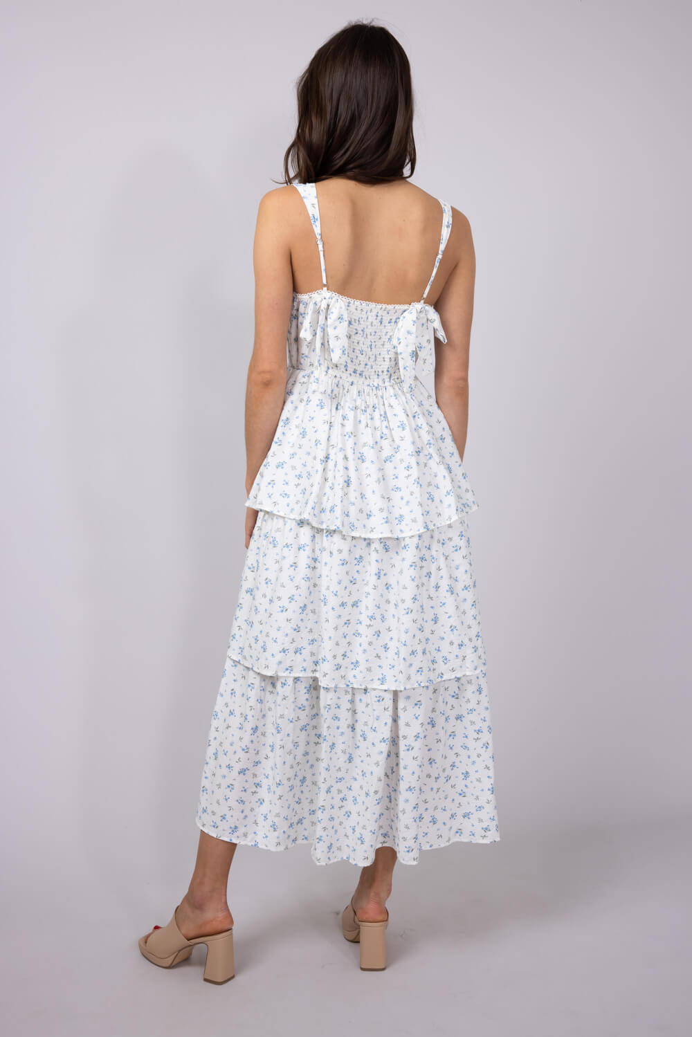 Tiered Printed Floral Mini Dress for Women in White