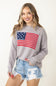 Miracle American Flag Distressed Sweater for Women in Grey