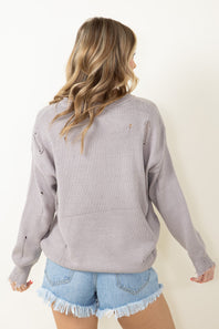 Miracle American Flag Distressed Sweater for Women in Grey