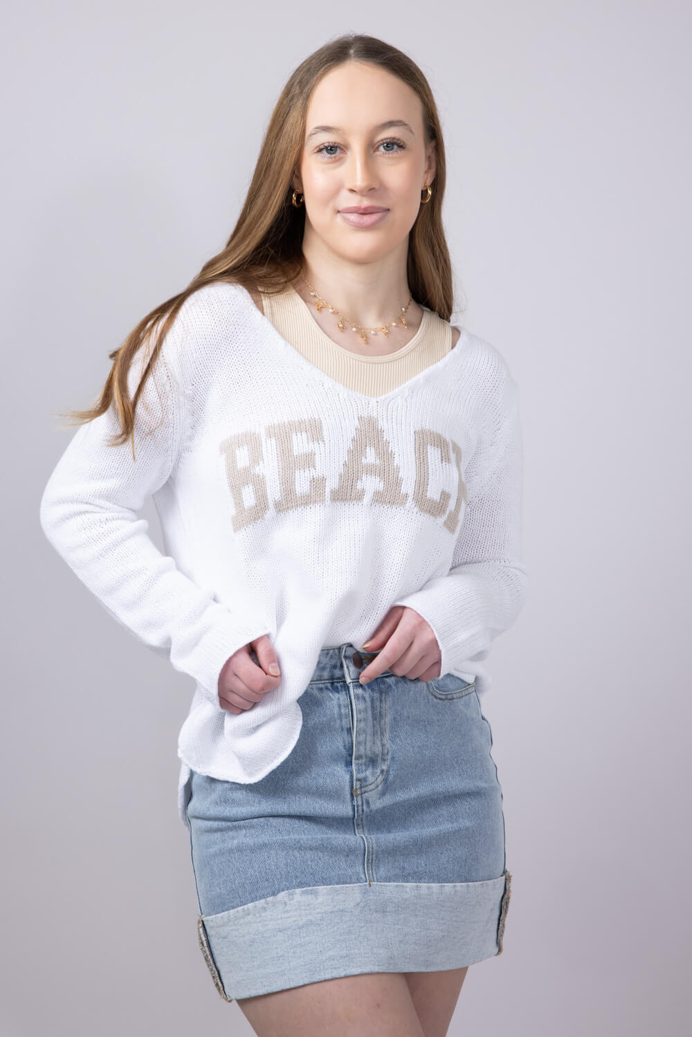 Miracle Beach Lightweight Sweater for Women in Ivory Beige