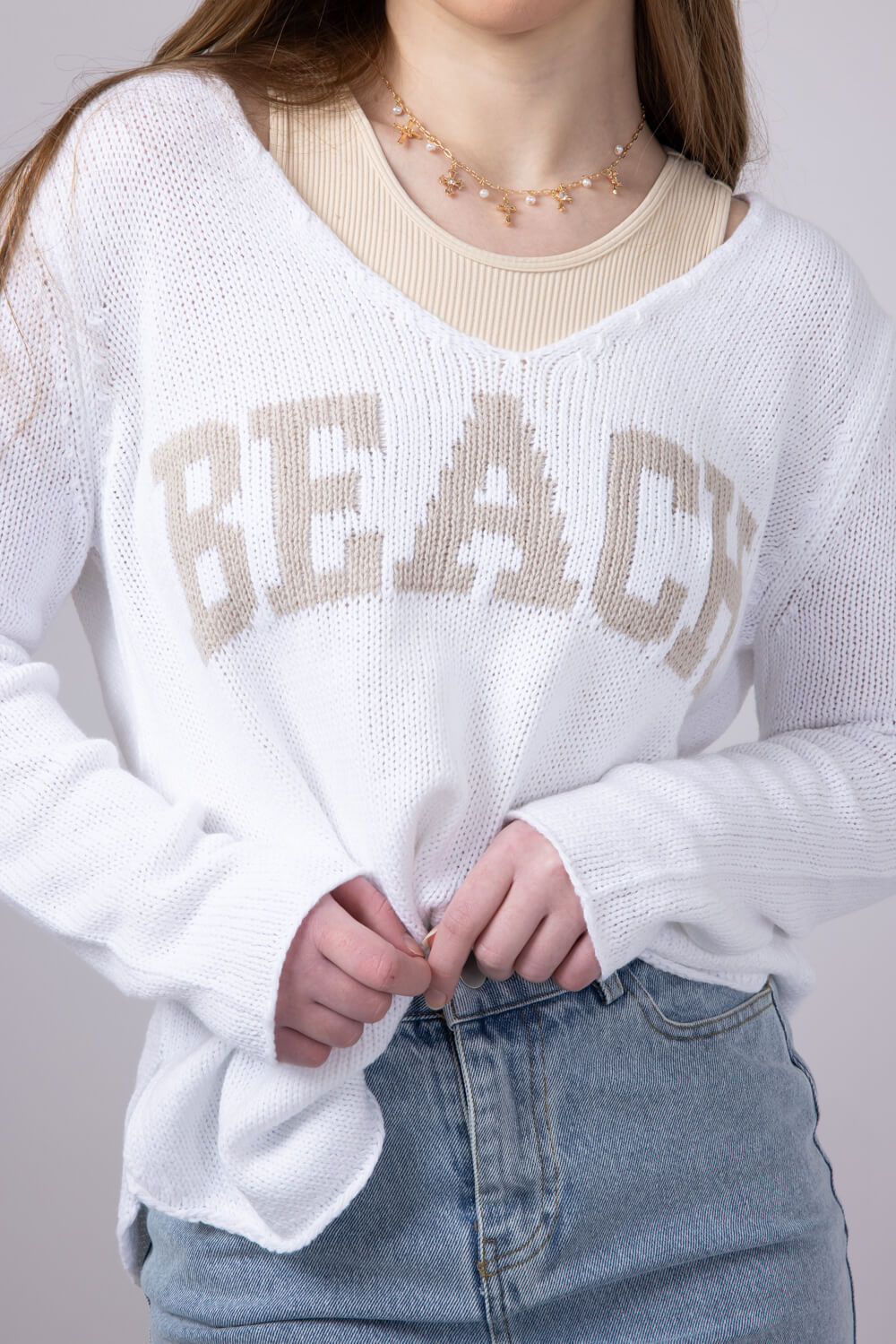 Miracle Beach Lightweight Sweater for Women in Ivory Beige