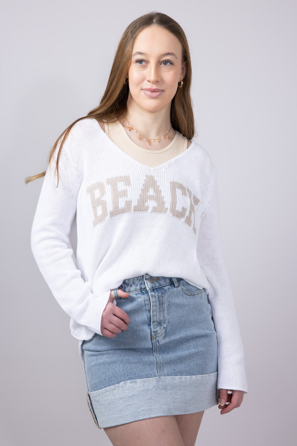 Miracle Beach Lightweight Sweater for Women in Ivory Beige