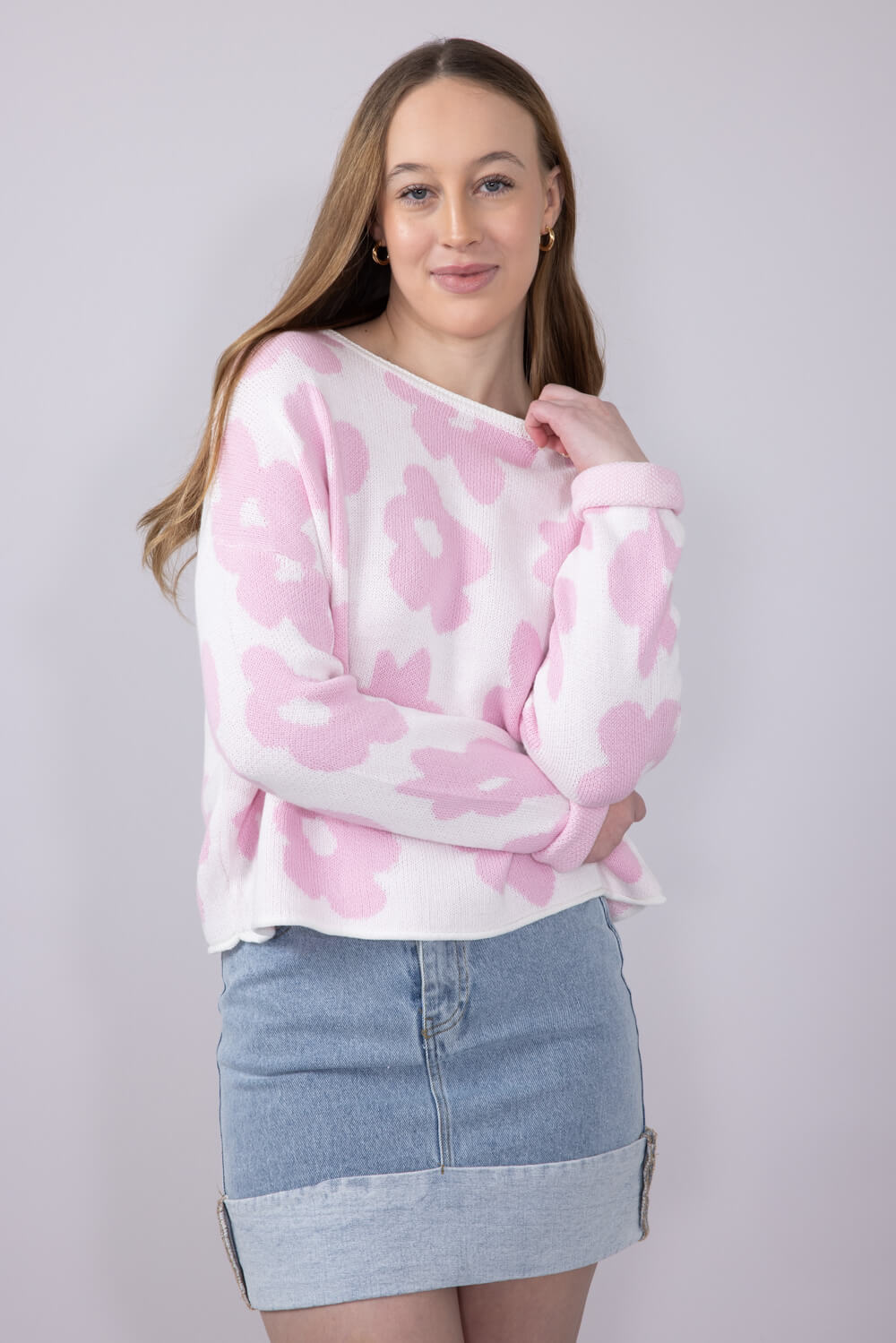 Miracle Floral Lightweight Sweater for Women in Ivory Pink