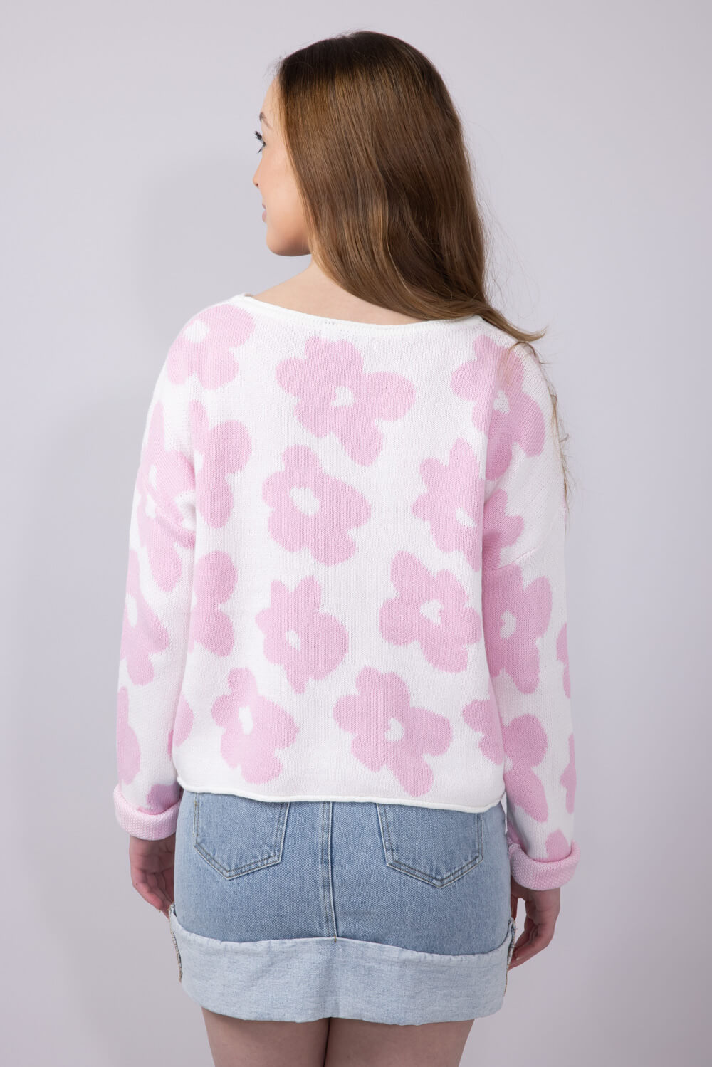 Miracle Floral Lightweight Sweater for Women in Ivory Pink