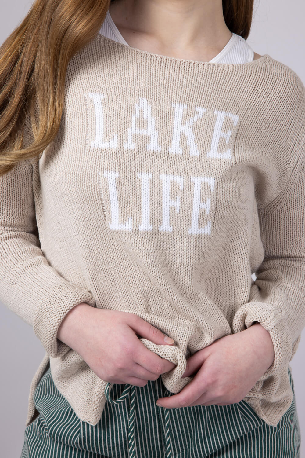 Miracle Lake Life Lightweight Sweater for Women in Khaki/Ivory